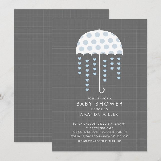 Invitación a ducha de bebé de paraguas (Anverso / Reverso)