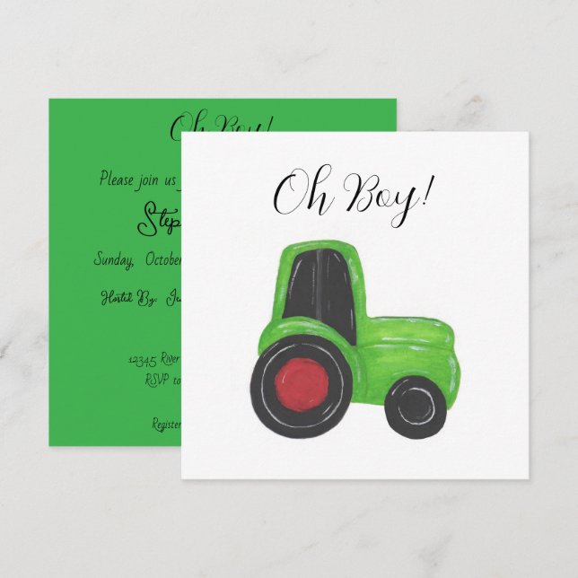 Invitación a ducha de bebé de Tractor (Anverso / Reverso)