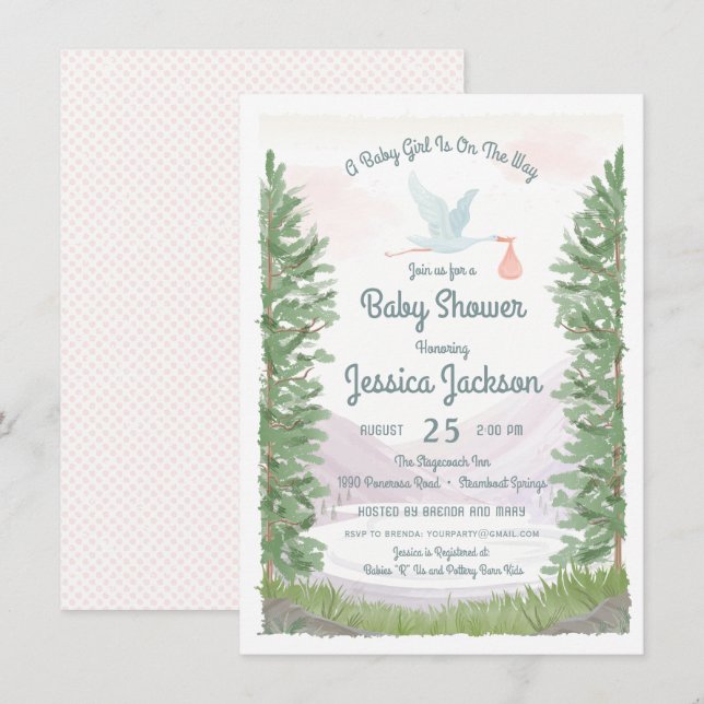 Invitación a ducha de bebé por viaje de una cigüeñ (Anverso / Reverso)