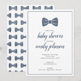 Invitación a ducha de bebé Preppy Gingham Bow Tie 