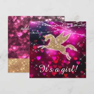 Invitación a ducha de bebé rosa unicornio