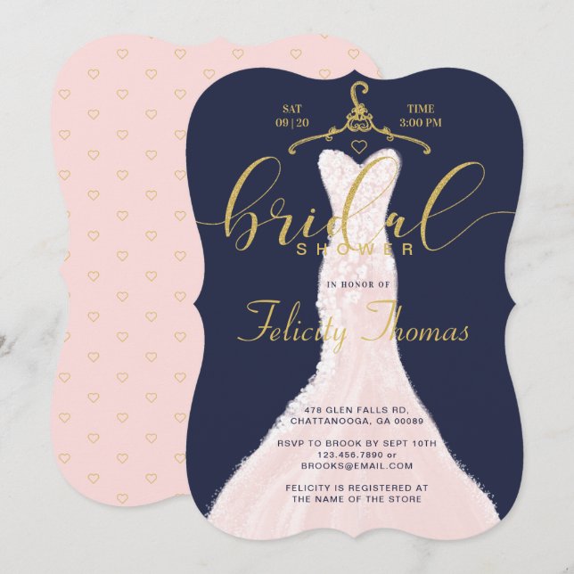 Invitación a ducha de boda de la Marina Gold Brida (Anverso / Reverso)
