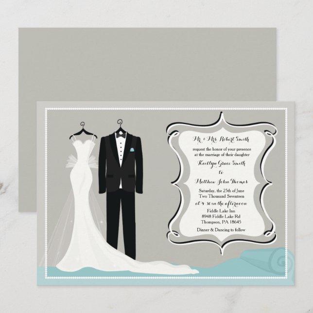 Invitación a ducha de Boda o de pareja con traje y (Anverso / Reverso)