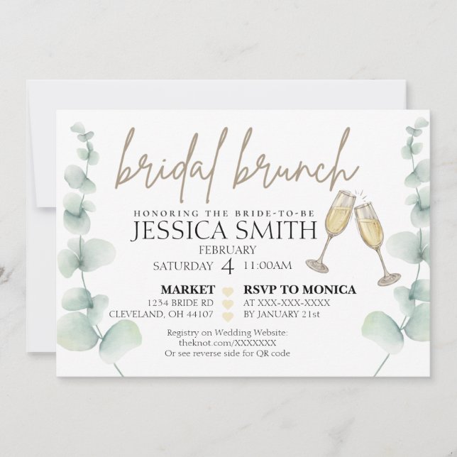 Invitación a ducha de Brunch de novia (Anverso)