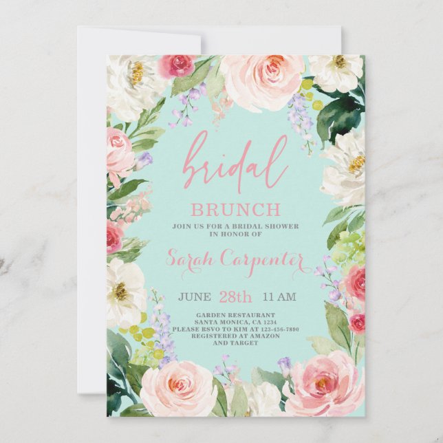Invitación a ducha de brunch de novia romántico fl (Anverso)