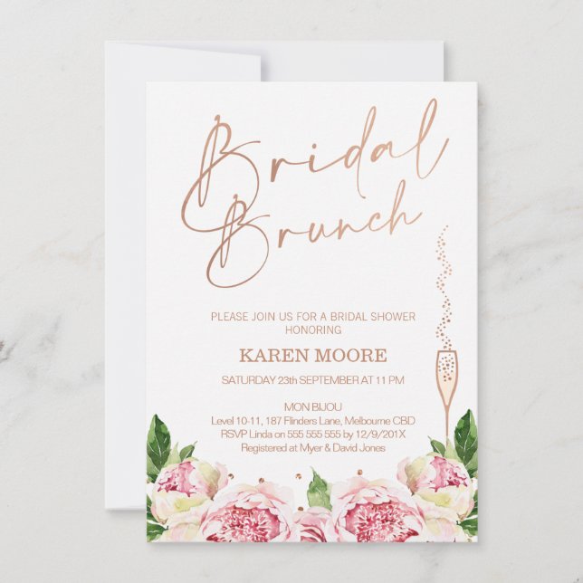 Invitación a ducha de brunch de novias con Rosa Go (Anverso)