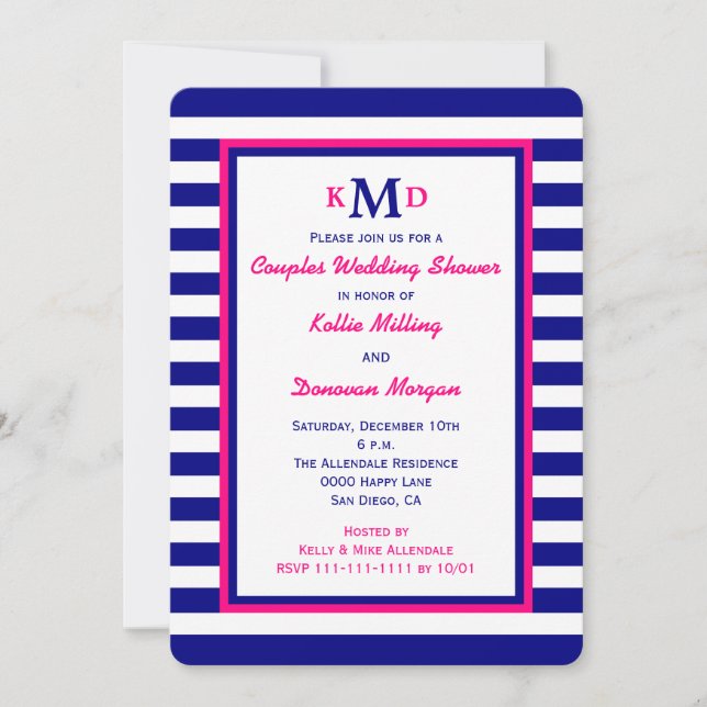 Invitación a ducha de casamiento náutico de pareja (Anverso)