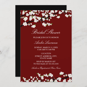 Invitación a ducha de cerezo con flores rojas