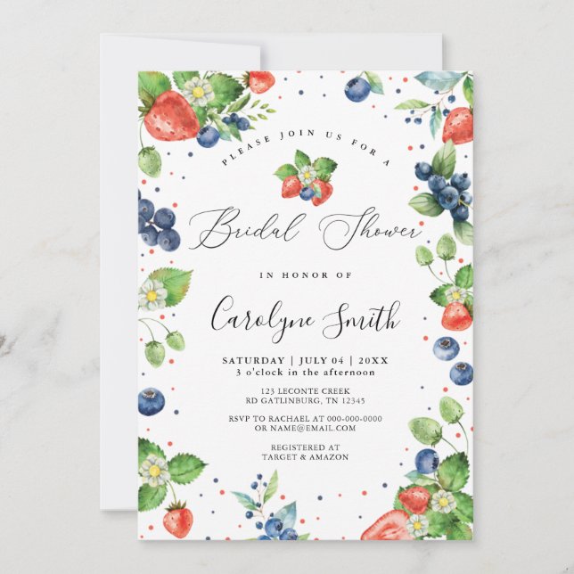 Invitación a ducha de cerezo de fresa Berry Bridal (Anverso)