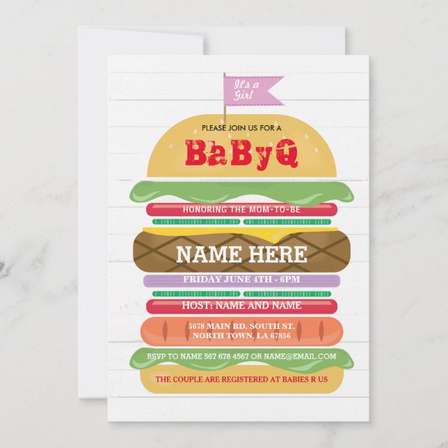 Invitación a ducha de Chica Baby Shower BaByQ (Anverso)