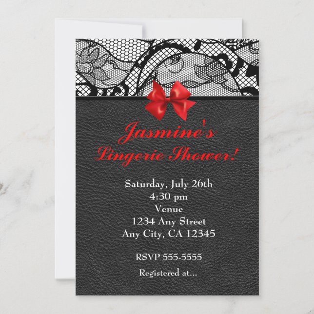 Invitación a ducha de cuero negro y lencería de en (Anverso)