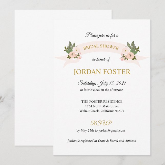 Invitación a ducha de Escudo de flores de jardín (Anverso / Reverso)