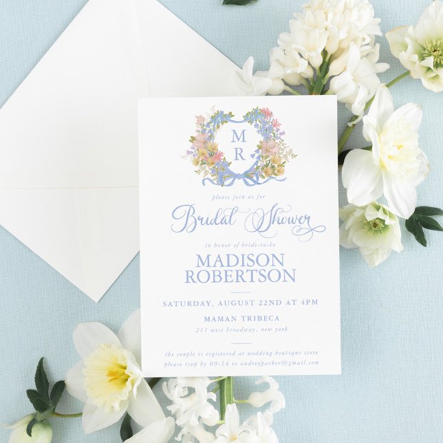 Invitación a ducha de Escudo floral Blue Ribbon (Subido por el creador)