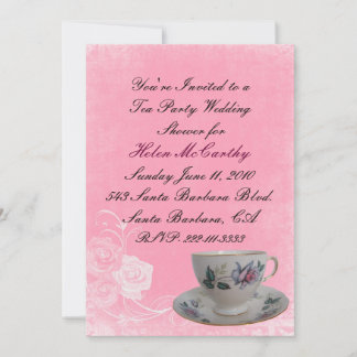 Invitación a ducha de Fiesta de té con flores rosa