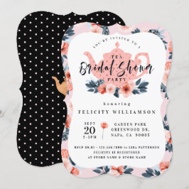 Invitación a ducha de Fiesta de té con flores rosa