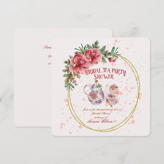 Invitación a ducha de Fiesta de té de novia (Anverso / Reverso)