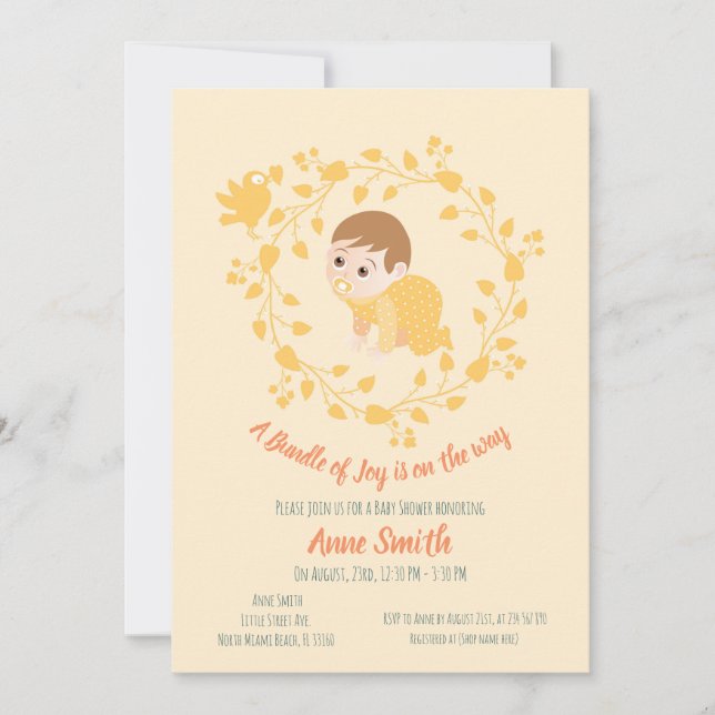 Invitación a ducha de flores de coraje para bebé (Anverso)