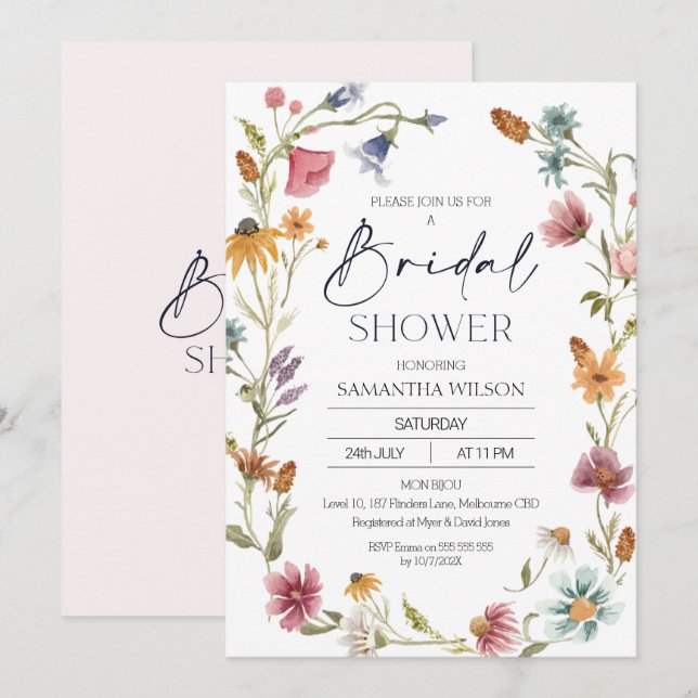 Invitación a ducha de flores salvajes Wreath Brida (Anverso / Reverso)