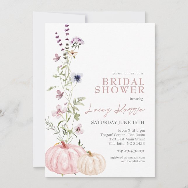 Invitación a ducha de flores silvestres, calabaza (Anverso)