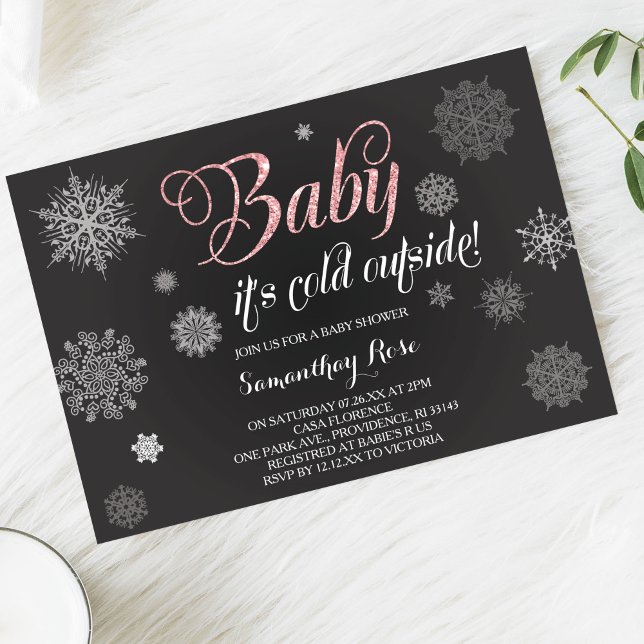 Invitación a ducha de invierno, Purpurina rosa beb (Subido por el creador)