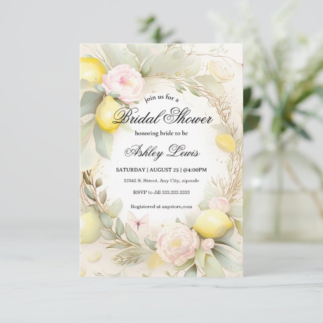 Invitación a ducha de limón de novia, fruta de cít (Anverso de pie)