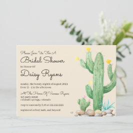 Invitación a ducha de marfil acuarela Cactus