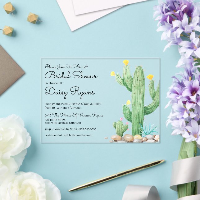 Invitación a ducha de marfil acuarela Cactus (Insitu (Boda))