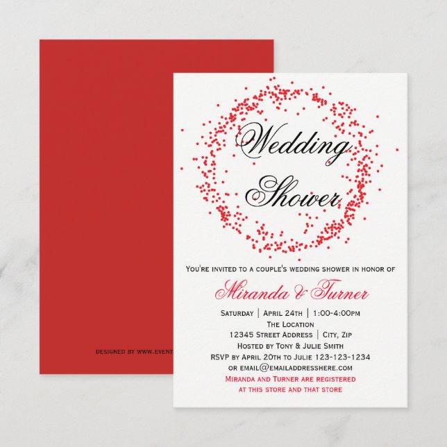 Invitación a ducha de matrimonio de la pareja roja (Anverso / Reverso)