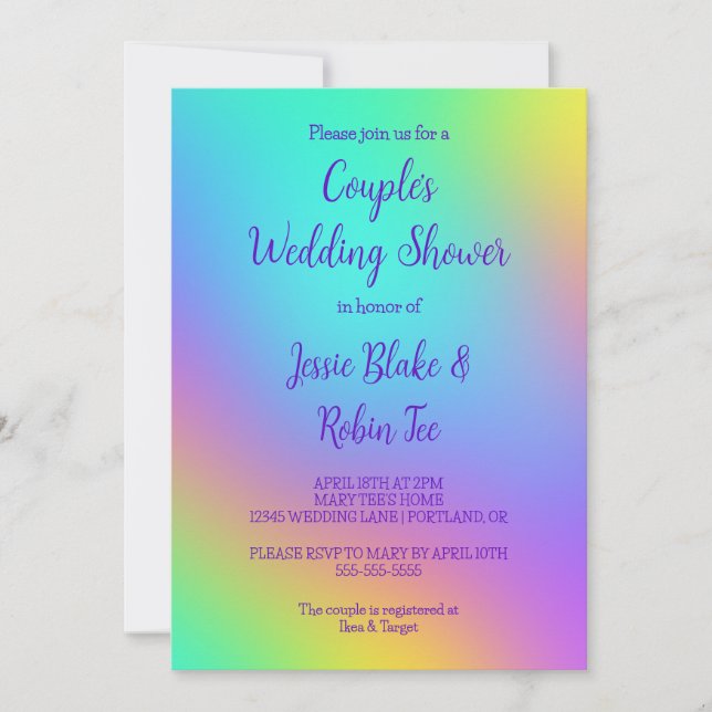 Invitación a ducha de matrimonio en colores arcoir (Anverso)