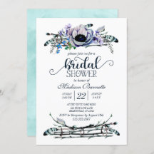 Invitación a ducha de Moda Boho Mint & Navy Bridal