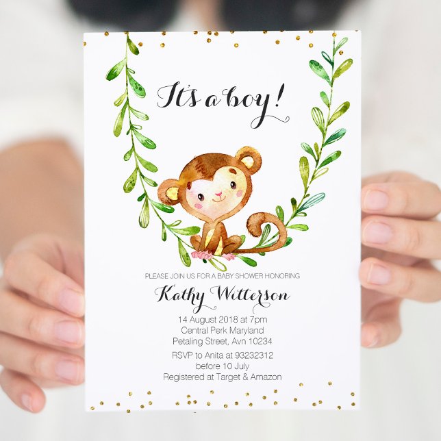 Invitación a ducha de mono Baby Boy (Subido por el creador)