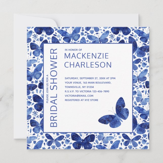 Invitación a ducha de nalga azul con mariposa de c (Anverso)