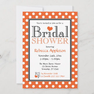 Invitación a ducha de Naranja Polka Dot