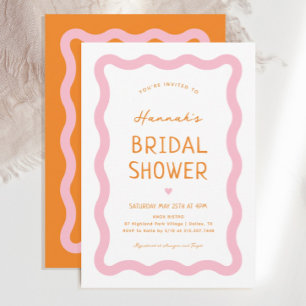 Invitación a ducha de Naranja rosa retro Wavy Brid