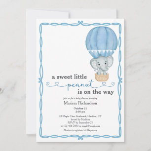 Invitación a ducha de niño bebé elefante azul