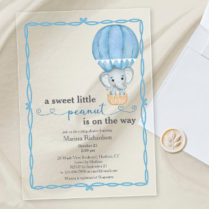 Invitación a ducha de niño bebé elefante azul