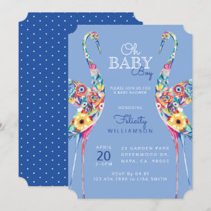 Invitación a ducha de niño con cigüeñas botánicas