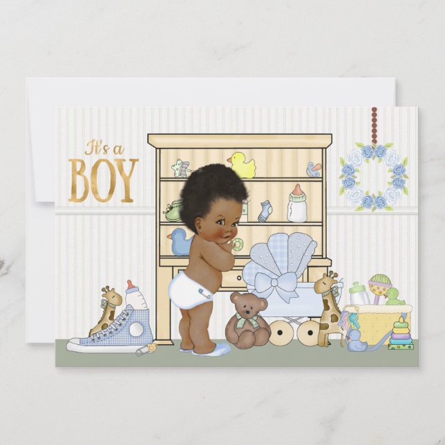 Invitación a ducha de niño de etnia africana norte (Anverso)