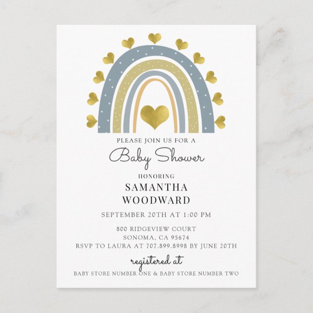 Invitación a ducha de niño pequeño arcoiris azul l (Anverso)