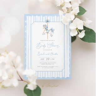 Invitación a ducha de niño pequeño con carrusel az