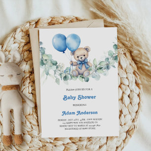 Invitación a ducha de niño pequeño - Globos y oso 
