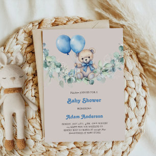 Invitación a ducha de niño pequeño - Globos y oso 