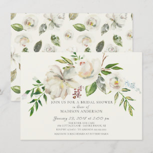 Invitación a ducha de novia acuarela blanca floral