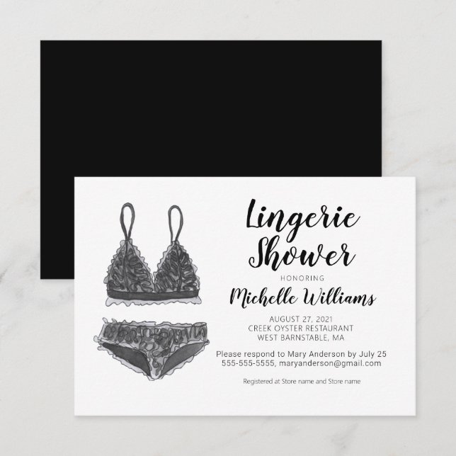 Invitación a ducha de novia acuarela Lingerie (Anverso / Reverso)