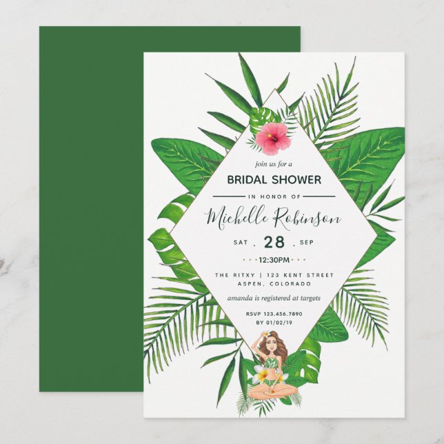 Invitación a ducha de novia Aloha Luau en Hawái (Anverso / Reverso)