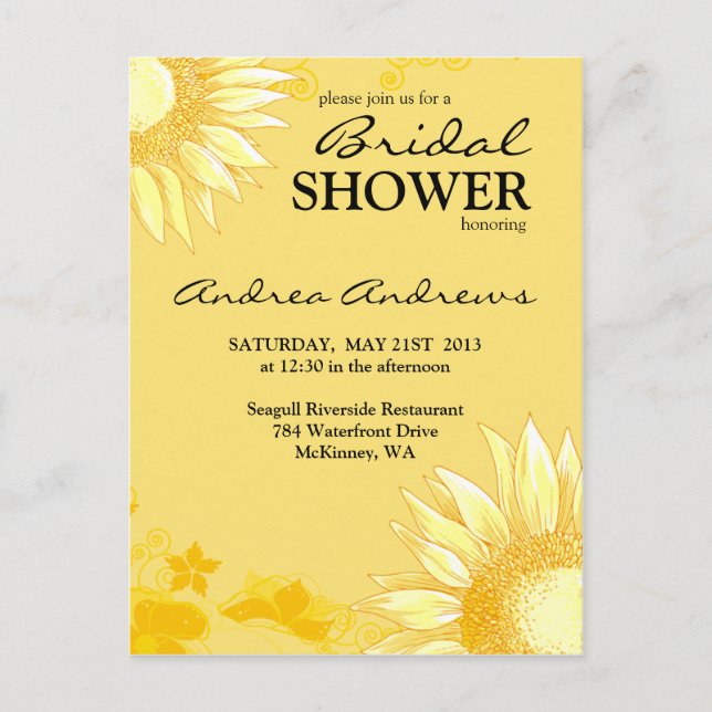 Invitación a ducha de novia amarilla y girasol ele (Anverso)
