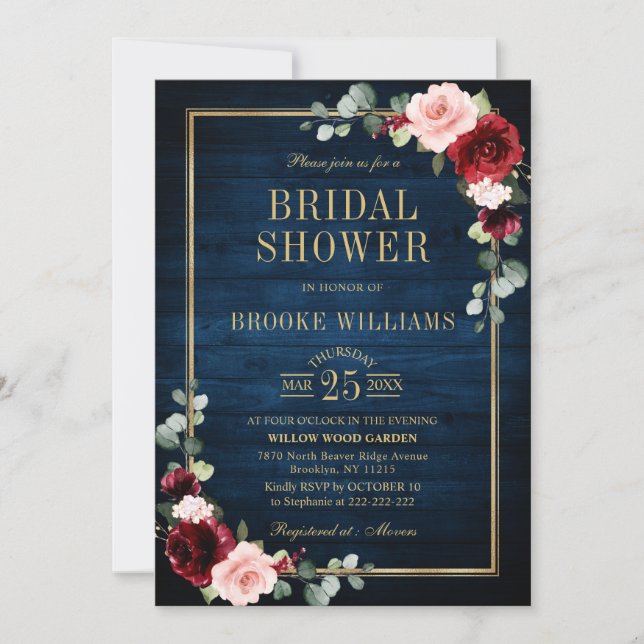 Invitación a ducha de novia azul de la Marina de O (Anverso)