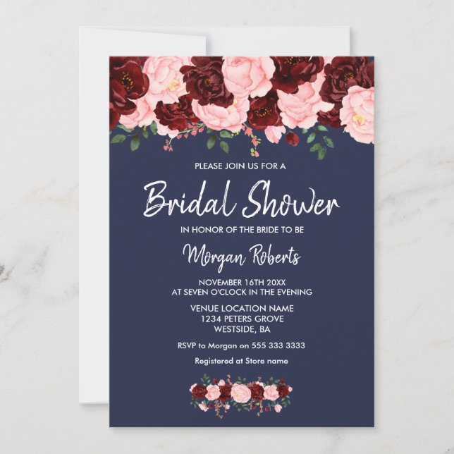 Invitación a ducha de novia azul de la Marina de R (Anverso)