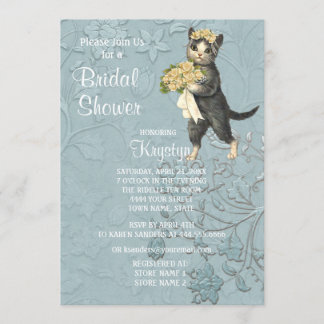 Invitación a ducha de novia azul para gatos de luj