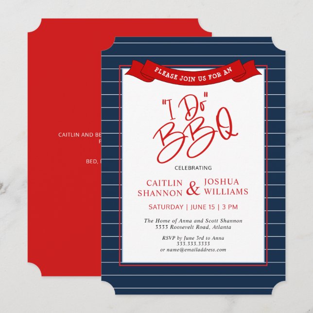 Invitación a ducha de novia azul rojo I Do BBQ (Anverso / Reverso)